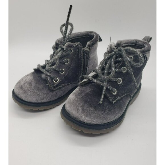 OshKosh TLC-G velvet lug boot Bootie, Toddler Girl's Size 5, Grey, Side Zip - Picture 2 of 9